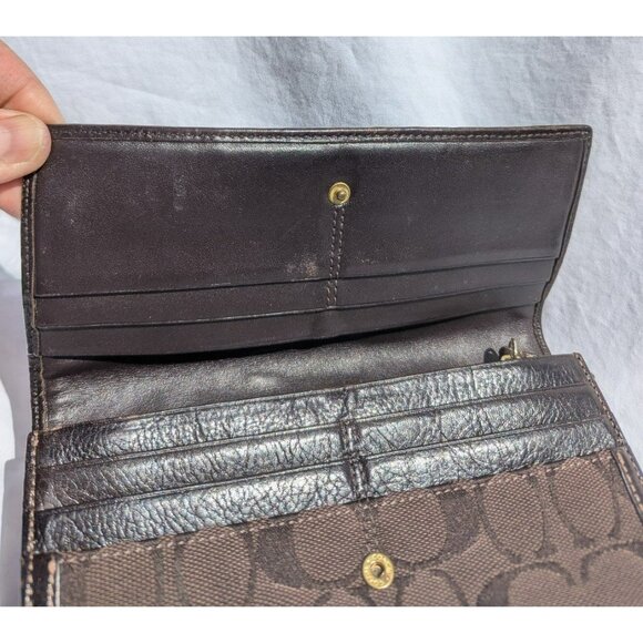 Vintage Coach Signature Stripe Canvas Leather Wallet Brown - Picture 10 of 12